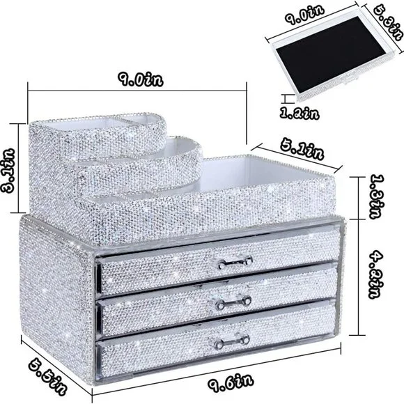 NWT Sparkling Bling Swarovski Crystal Rhinestone Cosmetic Organizer Jewe…